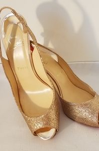 Christian Louboutin Shoes Gold Glitter‎ Peep Hole